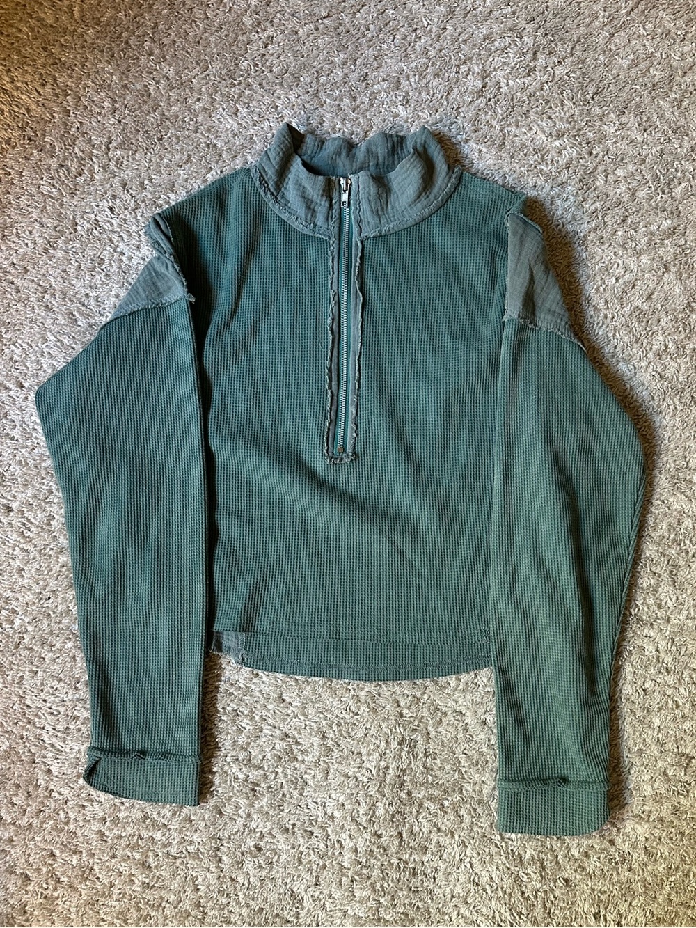 Women’s Size Small Promesa Waffle-Knit Half-Zip Pullover - Teal Blue Green